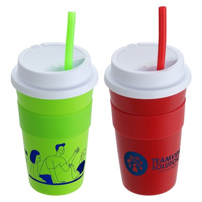 Bistro 14 oz Coffee Cup with Silicone Sleeve + Straw