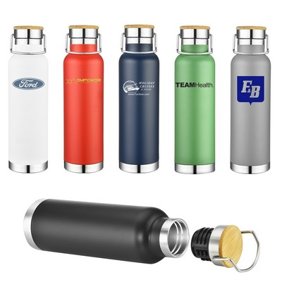 22 Oz Double Wall Bottle with Bamboo Screw-On Lid