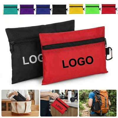 8.5" x 6" Ripstop Utility Zipper Pouch With Carabiner